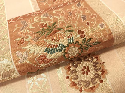 平和屋着物▼六通柄袋帯 色紙花喰い鳥 金糸 正絹 逸品 CAAX6961vp