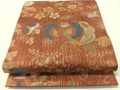 平和屋着物▼六通柄袋帯 ふくれ織 鳳凰更紗 金糸 引箔 正絹 逸品 CAAX6962vp
