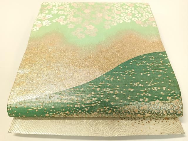 平和屋着物▼日本画の巨匠 加山又造 佐賀錦 六通柄袋帯 桜花図 金銀糸 引箔 正絹 逸品 CAAX6999vp