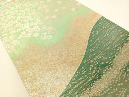 平和屋着物▼日本画の巨匠 加山又造 佐賀錦 六通柄袋帯 桜花図 金銀糸 引箔 正絹 逸品 CAAX6999vp