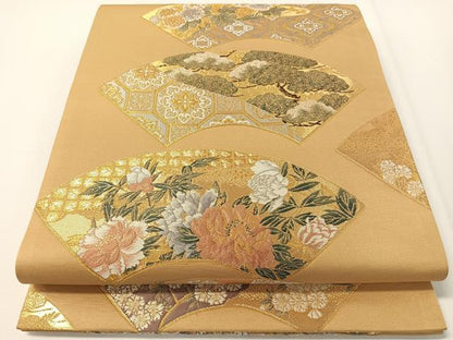 平和屋着物▼六通柄袋帯 唐織 地紙吉祥花文 金糸 正絹 逸品 CAAX7060vp