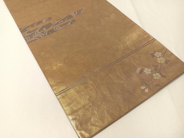 平和屋着物▼六通柄袋帯 螺鈿箔 地紙枝花文 金銀彩 正絹 逸品 CAAX7070vp