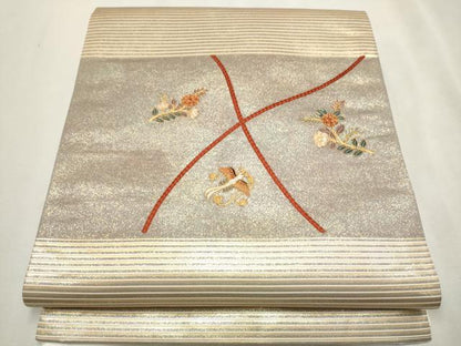 平和屋着物●九寸開き名古屋帯　駒刺繍　鳳凰枝花文　金彩　正絹　逸品　CAAX7201hy