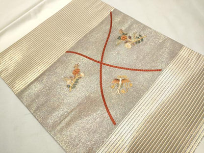 平和屋着物●九寸開き名古屋帯　駒刺繍　鳳凰枝花文　金彩　正絹　逸品　CAAX7201hy