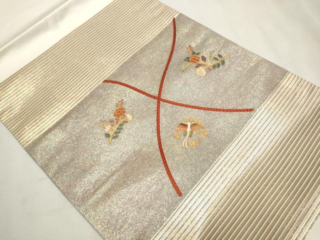 平和屋着物●九寸開き名古屋帯　駒刺繍　鳳凰枝花文　金彩　正絹　逸品　CAAX7201hy