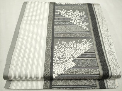平和屋着物●本場筑前博多織 八寸名古屋帯 雪輪草花文 金糸 正絹 逸品 CAAX7228hy
