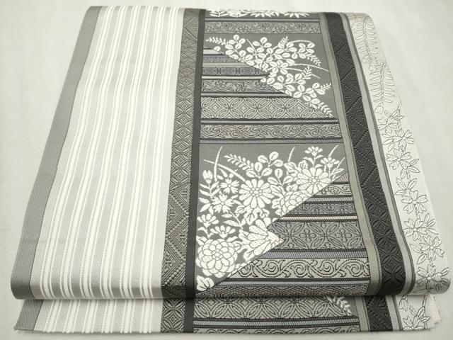 平和屋着物●本場筑前博多織 八寸名古屋帯 雪輪草花文 金糸 正絹 逸品 CAAX7228hy