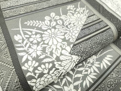 平和屋着物●本場筑前博多織 八寸名古屋帯 雪輪草花文 金糸 正絹 逸品 CAAX7228hy