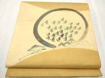 平和屋着物●九寸開き名古屋帯 手描き 紬地 トンボ 正絹 逸品 CAAX7240hy