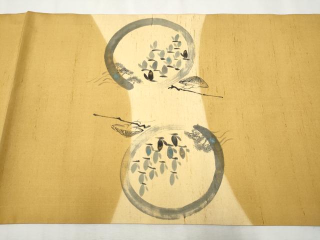 平和屋着物●九寸開き名古屋帯 手描き 紬地 トンボ 正絹 逸品 CAAX7240hy