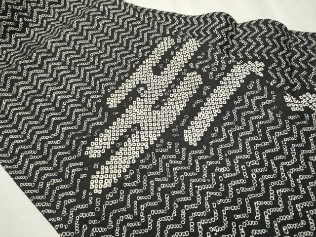 平和屋着物●九寸名古屋帯　総絞り　エ霞文　黒地　正絹　逸品　CAAX7247hy