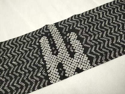 平和屋着物●九寸名古屋帯　総絞り　エ霞文　黒地　正絹　逸品　CAAX7247hy
