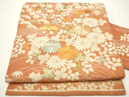 平和屋着物●アンティーク　大正ロマン　九寸名古屋帯　駒刺繍　草花文　正絹　逸品　CAAX7281hy