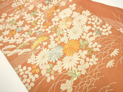 平和屋着物●アンティーク　大正ロマン　九寸名古屋帯　駒刺繍　草花文　正絹　逸品　CAAX7281hy