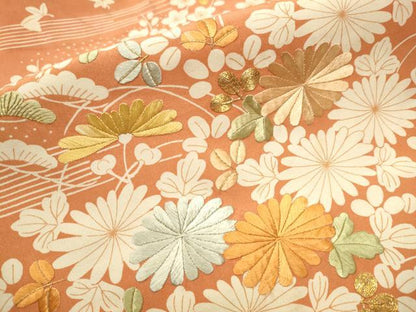 平和屋着物●アンティーク　大正ロマン　九寸名古屋帯　駒刺繍　草花文　正絹　逸品　CAAX7281hy