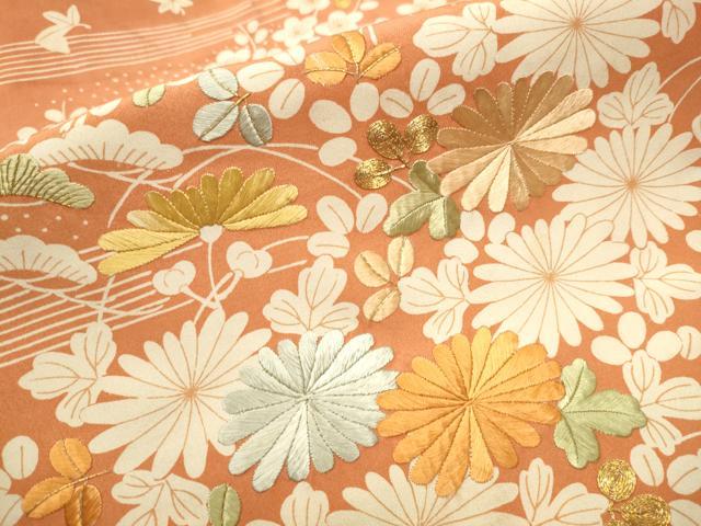 平和屋着物●アンティーク　大正ロマン　九寸名古屋帯　駒刺繍　草花文　正絹　逸品　CAAX7281hy
