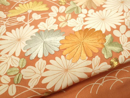 平和屋着物●アンティーク　大正ロマン　九寸名古屋帯　駒刺繍　草花文　正絹　逸品　CAAX7281hy