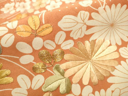 平和屋着物●アンティーク　大正ロマン　九寸名古屋帯　駒刺繍　草花文　正絹　逸品　CAAX7281hy