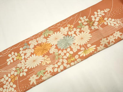 平和屋着物●アンティーク　大正ロマン　九寸名古屋帯　駒刺繍　草花文　正絹　逸品　CAAX7281hy