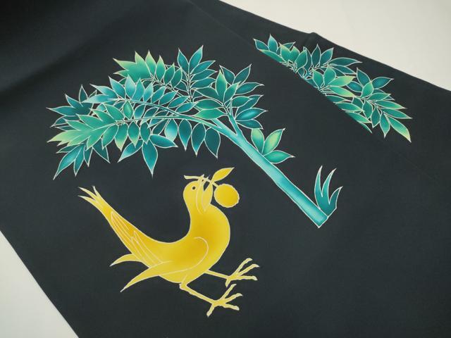 平和屋着物●塩瀬　九寸名古屋帯　花喰鳥　正絹　逸品　CAAX7288hy