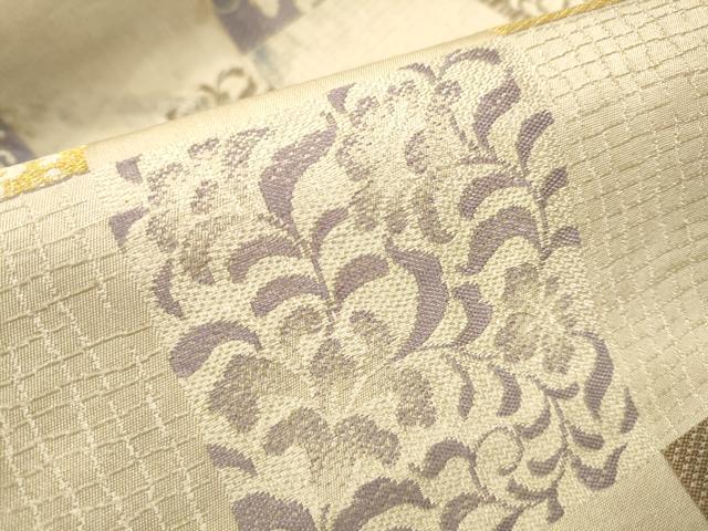 平和屋着物●アンティーク 大正ロマン 九寸名古屋帯 市松花唐草文 正絹 逸品 CAAX7296hy
