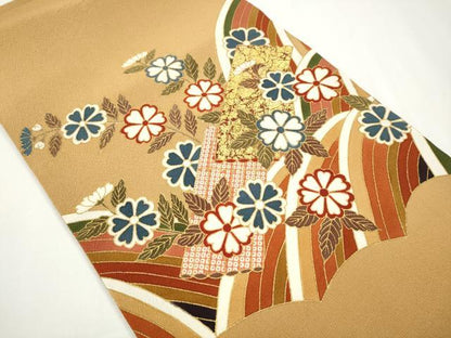 平和屋着物●太鼓柄袋帯　花筏文　金彩　正絹　逸品　未使用　CAAX7304hy