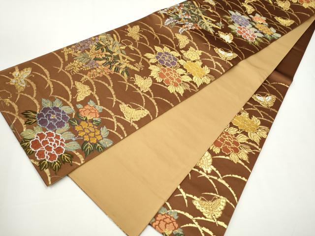 平和屋着物●六通柄袋帯　唐織　花蝶文　金糸　正絹　逸品　CAAX7327hy