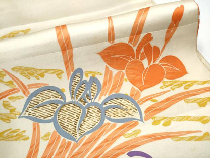 平和屋着物●アンティーク 大正ロマン 丸帯 草花文 金彩 正絹 逸品 CAAX7412hy