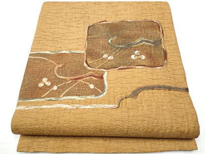 平和屋着物●太鼓柄袋帯 刺繍 ふくれ織 色紙重ね枝花文 金糸 正絹 逸品 CAAX7433hy