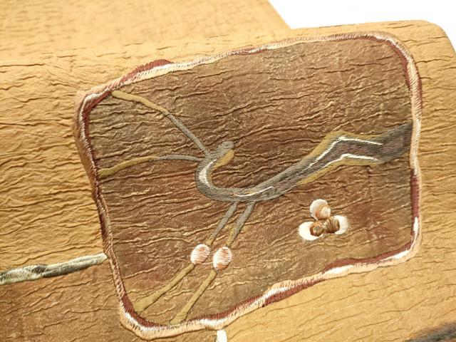 平和屋着物●太鼓柄袋帯 刺繍 ふくれ織 色紙重ね枝花文 金糸 正絹 逸品 CAAX7433hy