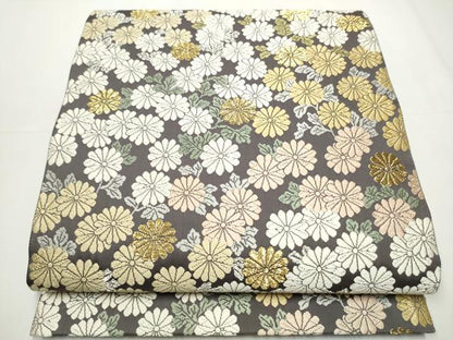 平和屋着物●六通柄袋帯　草木染　真匠唐織　いろ色文　菊　金銀糸　正絹　逸品　CAAX7509hy