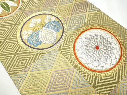 平和屋着物●六通柄袋帯 ももはた唐織 紅花染 草花丸文 正絹 逸品 CAAX7565hy