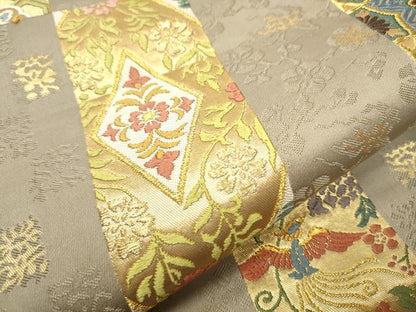 平和屋着物●六通柄袋帯 唐織 短冊花文 金糸 正絹 逸品 CAAX7577hy