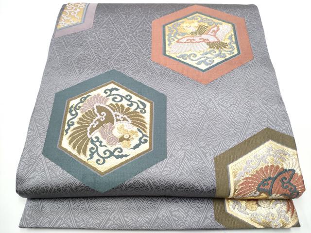 平和屋着物●六通柄袋帯 唐織 亀甲鳳凰唐草文 金糸 正絹 逸品 CAAX7589hy