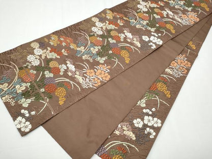 平和屋着物●六通柄 本袋帯 唐織 露芝秋草文 正絹 逸品 CAAX7596hy