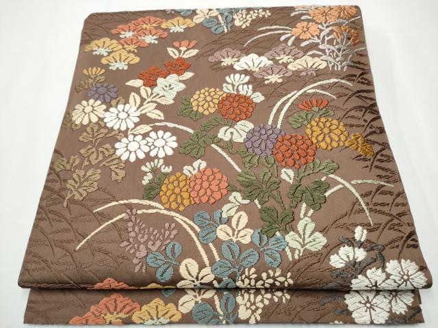 平和屋着物●六通柄 本袋帯 唐織 露芝秋草文 正絹 逸品 CAAX7596hy