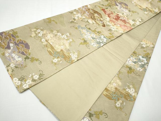 平和屋着物●六通柄袋帯 唐織 雲取り草花文 金糸 正絹 逸品 CAAX7600hy