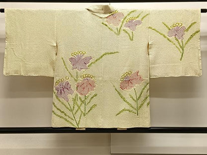 平和屋着物＃名門　藤娘きぬたや・総絞り(杢目絞り)　羽織　草花文　正絹　逸品　CAAX7882ua