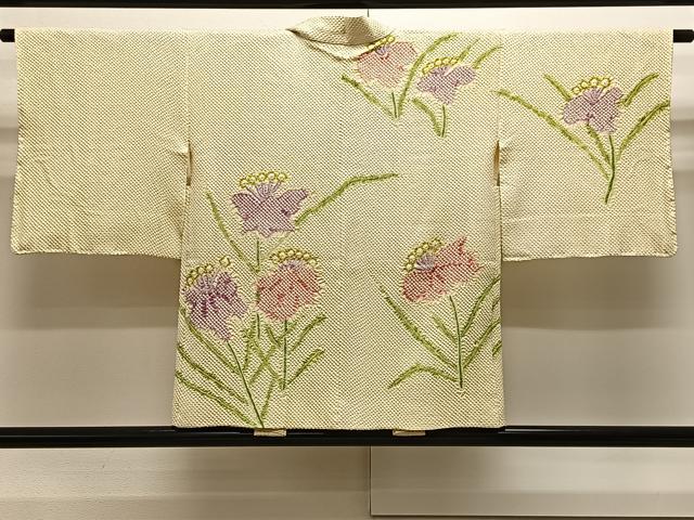 平和屋着物＃名門　藤娘きぬたや・総絞り(杢目絞り)　羽織　草花文　正絹　逸品　CAAX7882ua