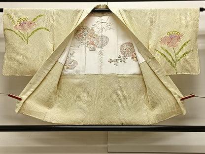 平和屋着物＃名門　藤娘きぬたや・総絞り(杢目絞り)　羽織　草花文　正絹　逸品　CAAX7882ua