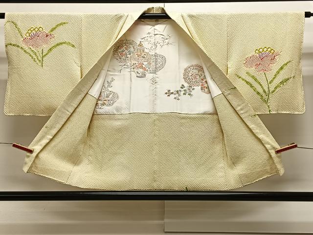 平和屋着物＃名門　藤娘きぬたや・総絞り(杢目絞り)　羽織　草花文　正絹　逸品　CAAX7882ua