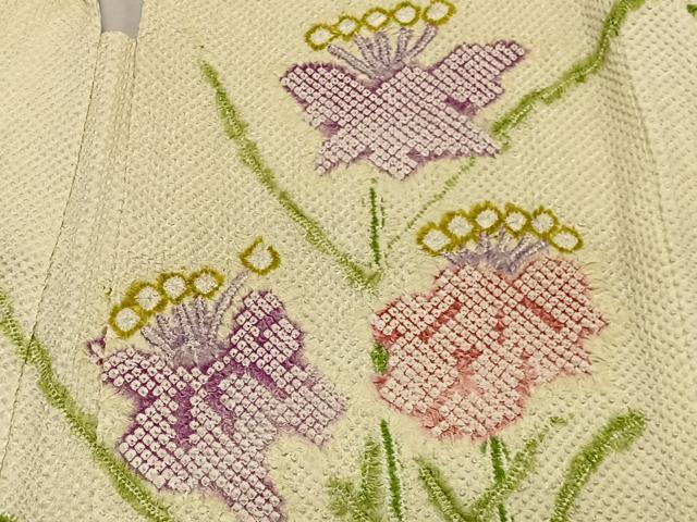 平和屋着物＃名門　藤娘きぬたや・総絞り(杢目絞り)　羽織　草花文　正絹　逸品　CAAX7882ua