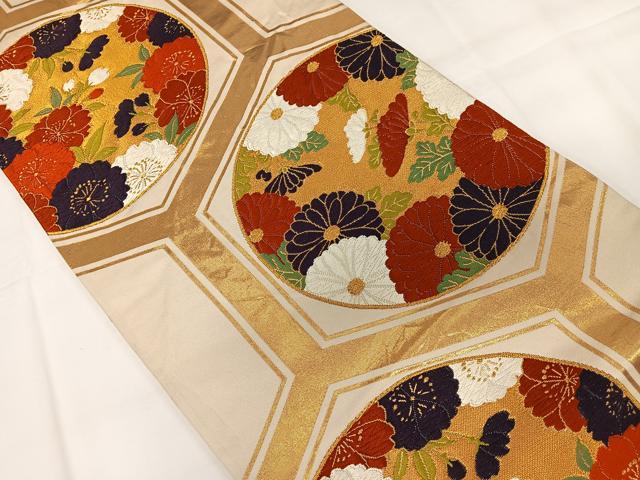 平和屋着物◎六通柄袋帯 唐織 亀甲花丸文 金糸 正絹 逸品 CAAX7971ua