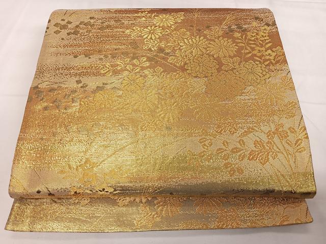 平和屋着物◎佐賀錦 六通柄袋帯 草花文 金糸 正絹 逸品 CAAX7981ua