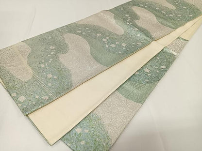 平和屋着物◎六通柄袋帯　草花文　銀糸　正絹　逸品　CAAX7992ua