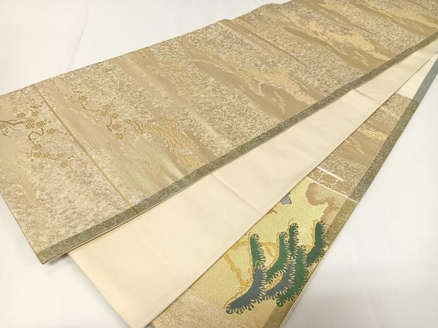 平和屋着物◎太鼓柄袋帯　唐織　孔雀風景文　金糸　正絹　逸品　CAAX7995ua