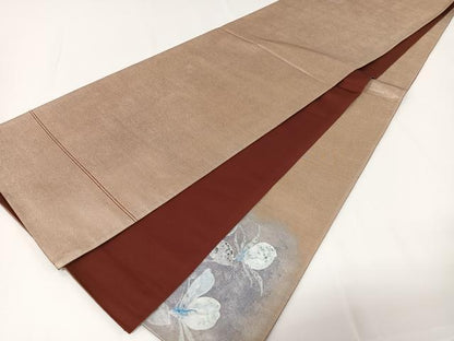 平和屋着物◎太鼓柄袋帯　手描き　枝花文　銀彩　正絹　逸品　CAAX7997ua