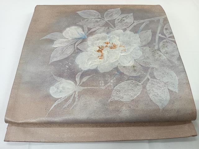平和屋着物◎太鼓柄袋帯　手描き　枝花文　銀彩　正絹　逸品　CAAX7997ua