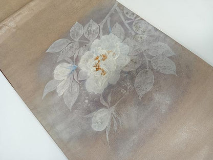平和屋着物◎太鼓柄袋帯　手描き　枝花文　銀彩　正絹　逸品　CAAX7997ua
