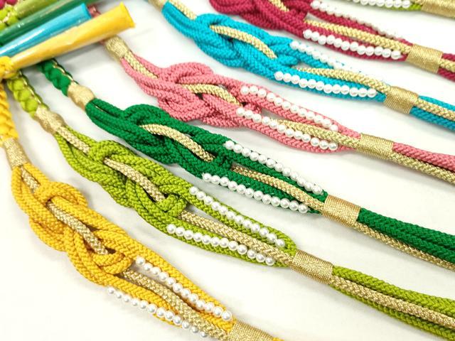 平和屋着物●和装小物 振袖用飾り付き帯締め１０本セット パール 金糸 切り房 逸品 未使用 CAAX8066ju